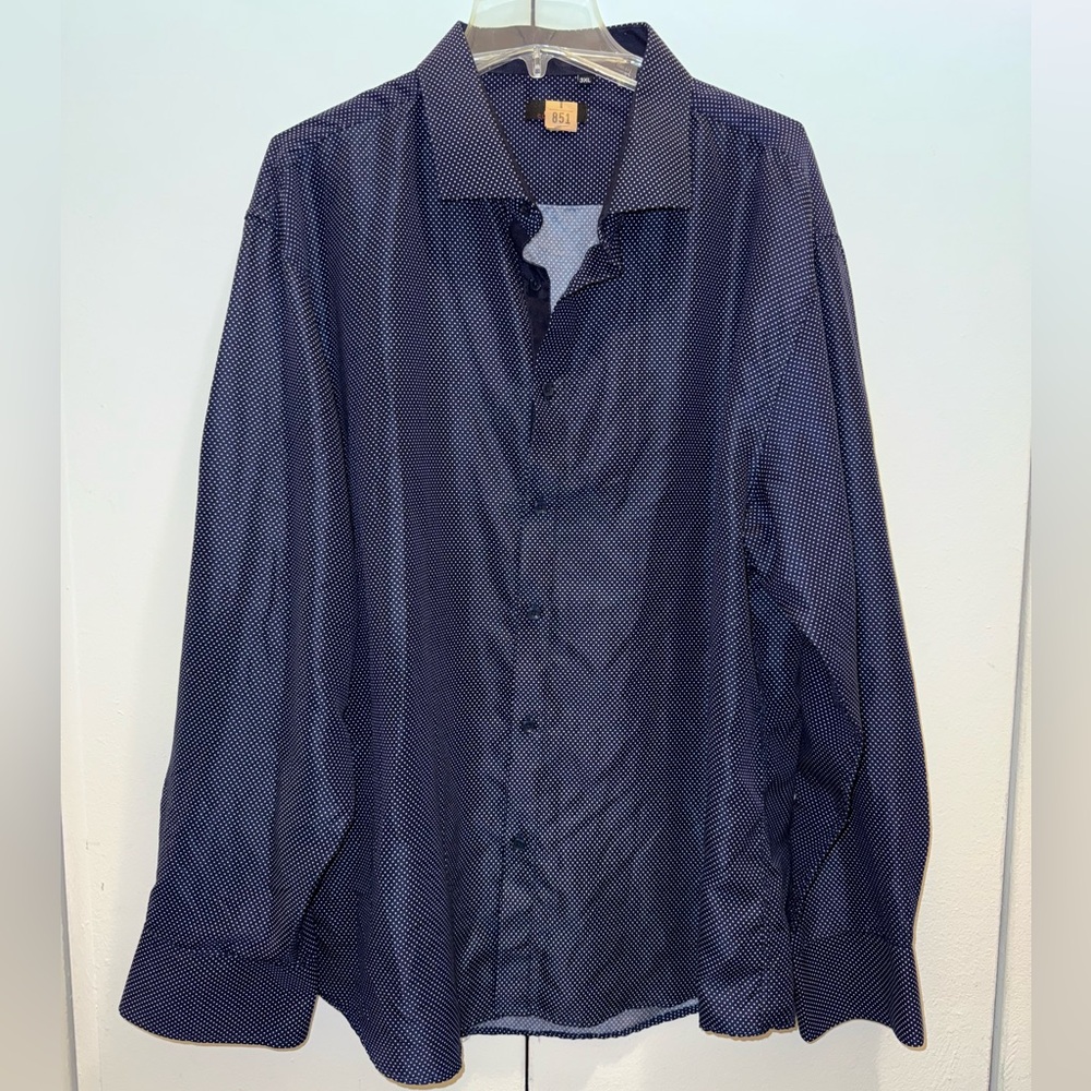 Men's Navy Button-Up Shirt Polka Dot Size 3XL